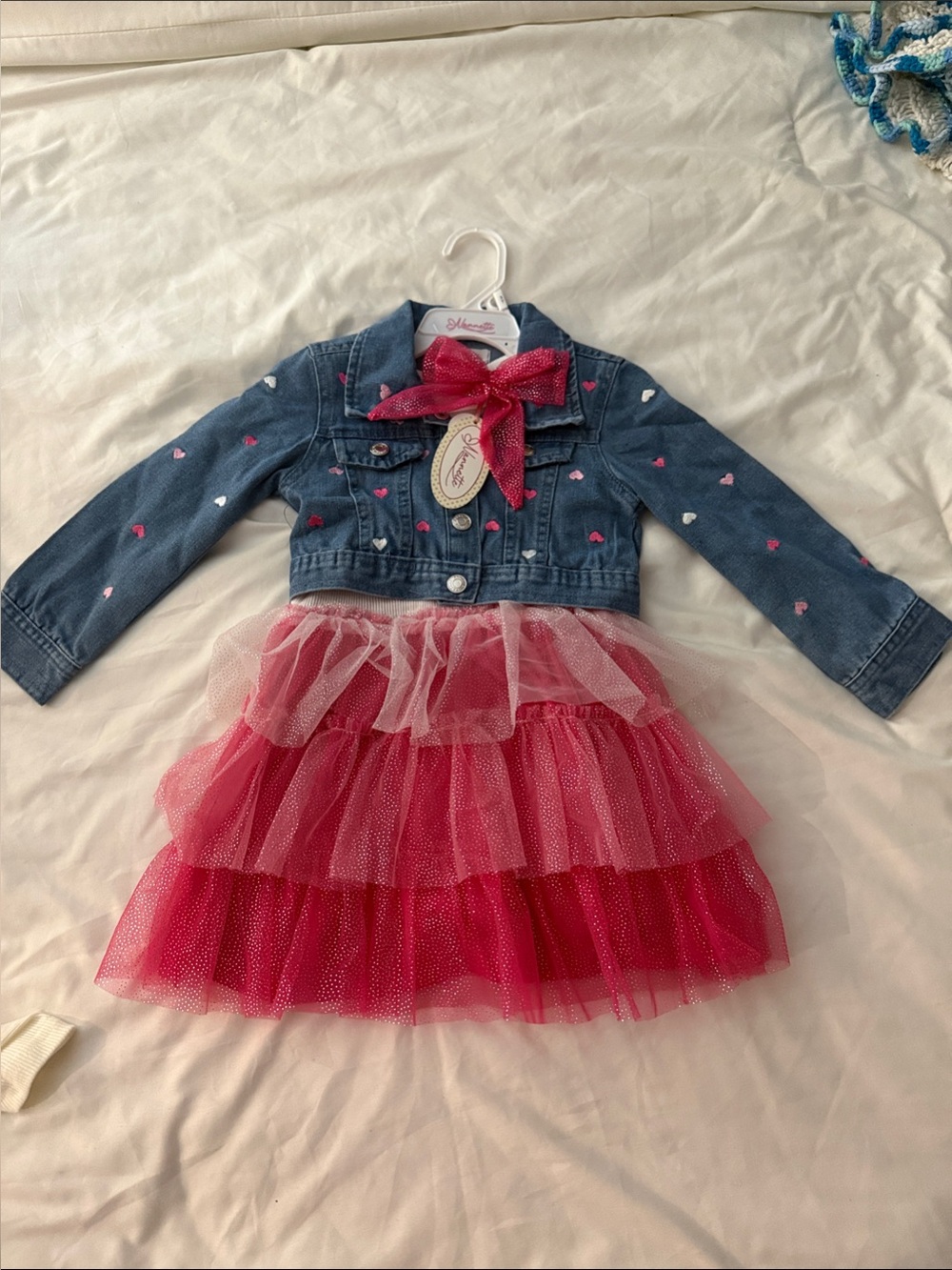 Girls' Denim Jacket Dress with Pink Tulle Skirt